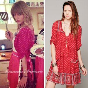 Free People Penny Lane Chiffon Dress in Red Combo ASO Taylor Swift